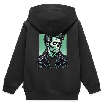 Rockabilly Zombie Totenschädel aus Leder - Kinder Premium Organic Zip Hoodie - Schwarz - Hinten - AI Model Kid Male (0cm)