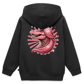 Illustration TRex de diva aux cheveux roses - Sweat Premium à capuche zippé enfant bio - noir - Dos - AI Model Kid Male (0cm)