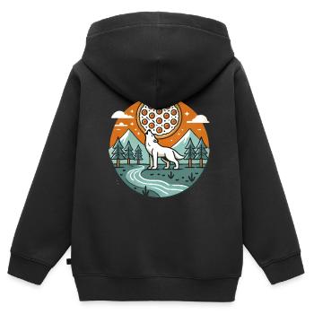 Heulender Wolf mit Pizza Mond - Kinder Premium Organic Zip Hoodie - Schwarz - Hinten - AI Model Kid Male (0cm)