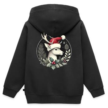Festlicher Hirsch mit Nikolaushutkranz - Kinder Premium Organic Zip Hoodie - Schwarz - Hinten - AI Model Kid Male (0cm)
