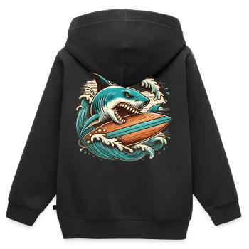 Aventure de surf de requin féroce - Sweat Premium à capuche zippé enfant bio - noir - Dos - AI Model Kid Male (0cm)