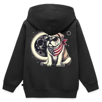 Éclipse solaire du bouledogue patriotique - Sweat Premium à capuche zippé enfant bio - noir - Dos - AI Model Kid Male (0cm)