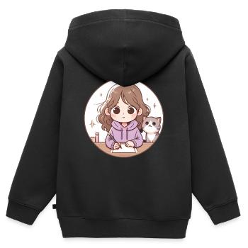 New Year Zero Fcks Girl Cat Design - Kids Premium Organic Zip-up Hoodie - black - Back - AI Model Kid Male (0cm)