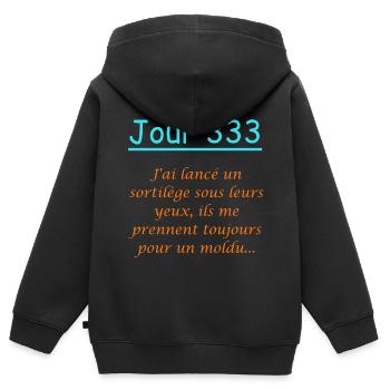 Jour 333 sortilège - Sweat Premium à capuche zippé enfant bio - noir - Dos - AI Model Kid Male (0cm)