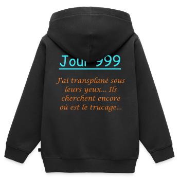 Jour 999 : disparition magique ✨ - Sweat Premium à capuche zippé enfant bio - noir - Dos - AI Model Kid Male (0cm)