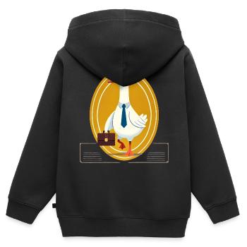 Serious Goose en costume avec mallette - Sweat Premium à capuche zippé enfant bio - noir - Dos - AI Model Kid Male (0cm)