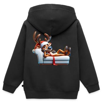 Frissons de renne - Sweat Premium à capuche zippé enfant bio - noir - Dos - AI Model Kid Male (0cm)