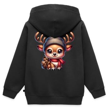 École Renne Écolier Écolier Temps Scolaire Noël - Sweat Premium à capuche zippé enfant bio - noir - Dos - AI Model Kid Male (0cm)