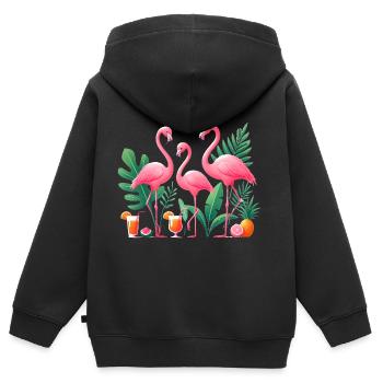 Tropische Flamingos Säfte Illustration - Kinder Premium Organic Zip Hoodie - Schwarz - Hinten - AI Model Kid Male (0cm)