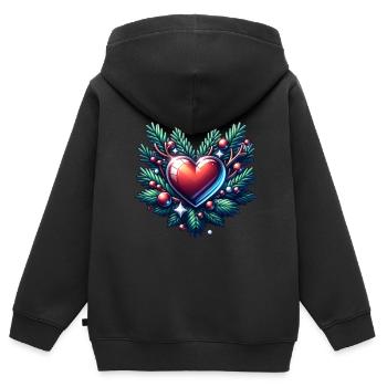 Coeur de Noël Couronne de Noël Avent - Sweat Premium à capuche zippé enfant bio - noir - Dos - AI Model Kid Male (0cm)