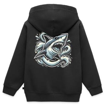 Nightmarish Shark in Dark Waters - Kinder Premium Organic Zip Hoodie - Schwarz - Hinten - AI Model Kid Male (0cm)