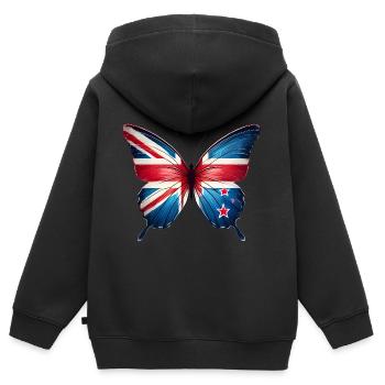 Neuseeland Flagge Schmetterling Design - Kinder Premium Organic Zip Hoodie - Schwarz - Hinten - AI Model Kid Male (0cm)