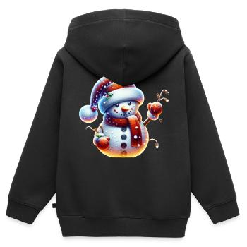 Schneemann Lustig Lichterkette Schneebälle - Kinder Premium Organic Zip Hoodie - Schwarz - Hinten - AI Model Kid Male (0cm)