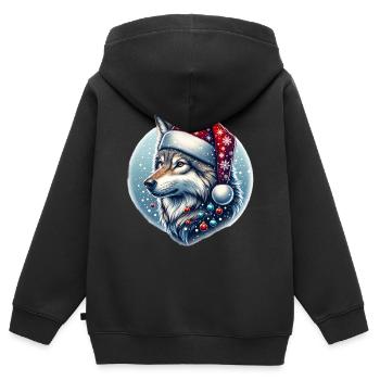 Weihnachts Wolf Weihnachtsmütze Schneebälle - Kinder Premium Organic Zip Hoodie - Schwarz - Hinten - AI Model Kid Male (0cm)