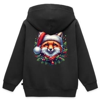 Weihnachts Fuchs Weihnachtsmütze Schneebälle - Kinder Premium Organic Zip Hoodie - Schwarz - Hinten - AI Model Kid Male (0cm)