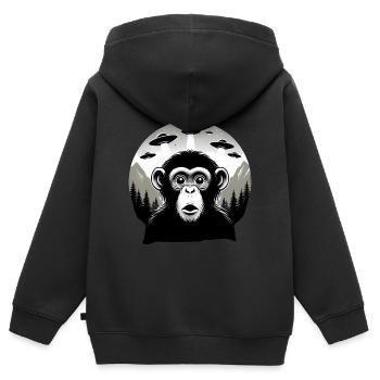 Monkey with UFO - Kids Premium Organic Zip-up Hoodie - black - Back - AI Model Kid Male (0cm)