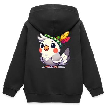Cartoon Nymphensittich mit Alpenhut - Kinder Premium Organic Zip Hoodie - Schwarz - Hinten - AI Model Kid Male (0cm)
