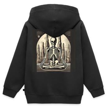 Illustration de squelette dans la solitude - Sweat Premium à capuche zippé enfant bio - noir - Dos - AI Model Kid Male (0cm)