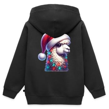 Lama Nikolaus - Kinder Premium Organic Zip Hoodie - Schwarz - Hinten - AI Model Kid Male (0cm)