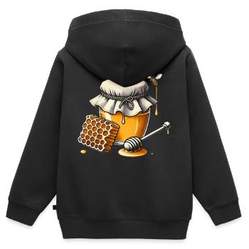 Rustic Honey Jar Dripping Honeycomb - Kids Premium Organic Zip-up Hoodie - black - Back - AI Model Kid Male (0cm)