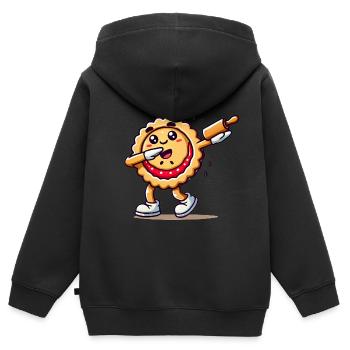 Dabbing Pie Cartoon with Rolling Pin - Kids Premium Organic Zip-up Hoodie - black - Back - AI Model Kid Male (0cm)