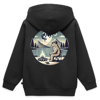 Bärencamping am See bei Nacht - Kinder Premium Organic Zip Hoodie - Schwarz - Hinten - AI Model Kid Male (0cm)