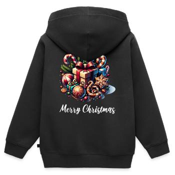 Merry Christmas Weihnachtlich Weihnachtsfeier - Kinder Premium Organic Zip Hoodie - Schwarz - Hinten - AI Model Kid Male (0cm)