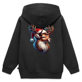 Hirschgeweih Weihnachtsmütze - Kinder Premium Organic Zip Hoodie - Schwarz - Hinten - AI Model Kid Male (0cm)