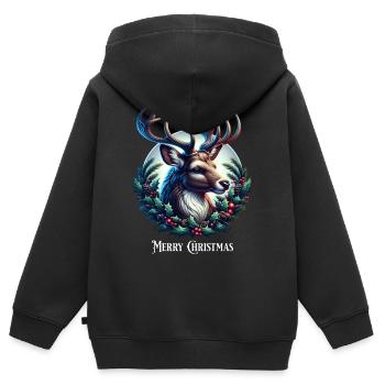 Cerf Cerf Bois Tête de cerf Noël - Sweat Premium à capuche zippé enfant bio - noir - Dos - AI Model Kid Male (0cm)