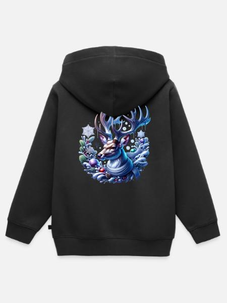 Winterlicher Hirsch Winter - Kinder Premium Organic Zip Hoodie - Schwarz