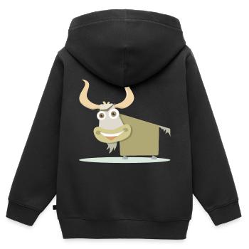 Fröhliche Illustration einer tibetischen Kuh. - Kinder Premium Organic Zip Hoodie - Schwarz - Hinten - AI Model Kid Male (0cm)
