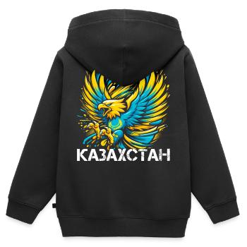 Kazakhstan Eagle Flag Flag Cyrillic Gift - Kids Premium Organic Zip-up Hoodie - black - Back - AI Model Kid Male (0cm)