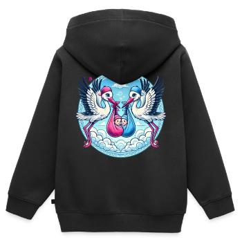 Rosa oder Blauer Storch Baby Bundle Design - Kinder Premium Organic Zip Hoodie - Schwarz - Hinten - AI Model Kid Male (0cm)