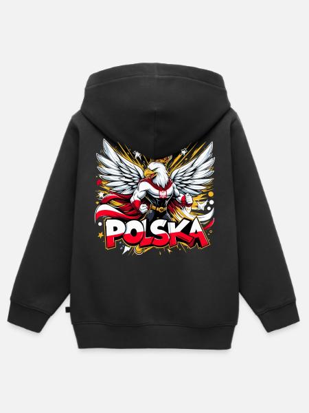 Polska Polska Orzeł Flaga Superbohatera Prezent - Bluza Premium z kapturem na zamek dziecięca bio - czarny