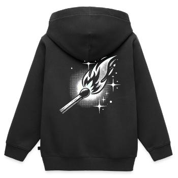 Retro Halbton Streichholz Flamme - Kinder Premium Organic Zip Hoodie - Schwarz - Hinten - AI Model Kid Male (0cm)