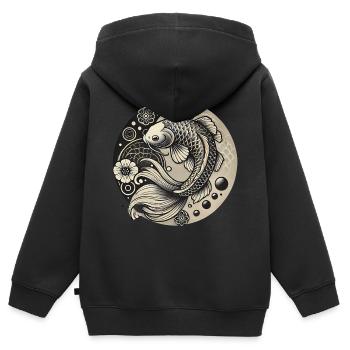 Koi Fish Harmony Design - Sweat Premium à capuche zippé enfant bio - noir - Dos - AI Model Kid Male (0cm)