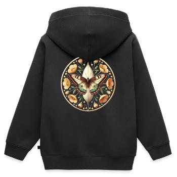 Papillon d’automne avec des accents floraux - Sweat Premium à capuche zippé enfant bio - noir - Dos - AI Model Kid Male (0cm)