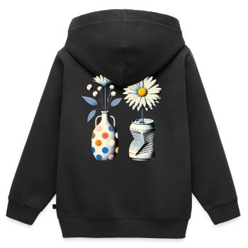 Vintage-Gänseblümchen in skurrilen Vasen - Kinder Premium Organic Zip Hoodie - Schwarz - Hinten - AI Model Kid Male (0cm)
