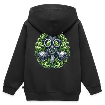 Masque à gaz drôle Fet Zone Design - Sweat Premium à capuche zippé enfant bio - noir - Dos - AI Model Kid Male (0cm)