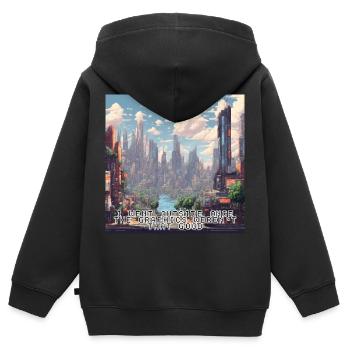 Ich war einmal draußen, die Grafik war nicht so gut - Kinder Premium Organic Zip Hoodie - Schwarz - Hinten - AI Model Kid Male (0cm)