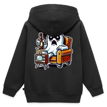 Lustiger Geist, der Fernsehen schaut Buh - Kinder Premium Organic Zip Hoodie - Schwarz - Hinten - AI Model Kid Male (0cm)