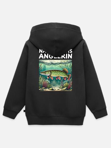 Nachwuchs Anglerin - Hecht Motiv - Kinder Premium Organic Zip Hoodie - Schwarz