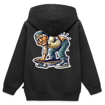 Lustiges älteres Skater Cartoon Design - Kinder Premium Organic Zip Hoodie - Schwarz - Hinten - AI Model Kid Male (0cm)