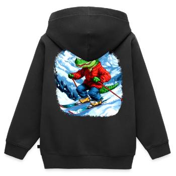 Skieur crocodile - Sweat Premium à capuche zippé enfant bio - noir - Dos - AI Model Kid Male (0cm)