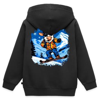 Vaches Snowboard / Vache Snowboardeuse - Sweat Premium à capuche zippé enfant bio - noir - Dos - AI Model Kid Male (0cm)