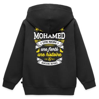 MOHAMED UN NOM UNE FIERTÉ AUCUN RIVAL - Sweat Premium à capuche zippé enfant bio - noir - Dos - AI Model Kid Male (0cm)