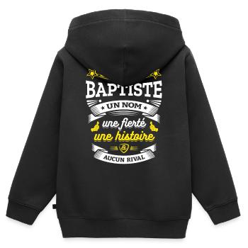 BAPTISTE UN NOM UNE FIERTÉ AUCUN RIVAL - Sweat Premium à capuche zippé enfant bio - noir - Dos - AI Model Kid Male (0cm)