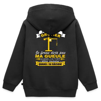 Un grutier je ferme pas ma gueule - Sweat Premium à capuche zippé enfant bio - noir - Dos - AI Model Kid Male (0cm)