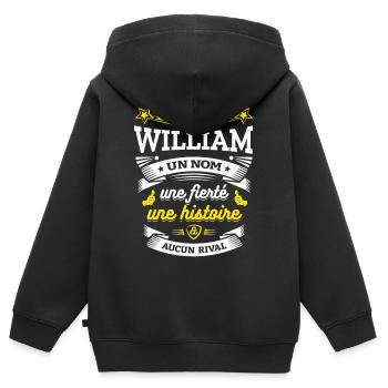WILLIAM UN NOM UNE FIERTÉ AUCUN RIVAL - Sweat Premium à capuche zippé enfant bio - noir - Dos - AI Model Kid Male (0cm)