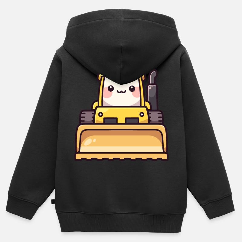 Chibi bulldozer cadeau bebe enfant - Sweat Premium à capuche zippé enfant bio - noir